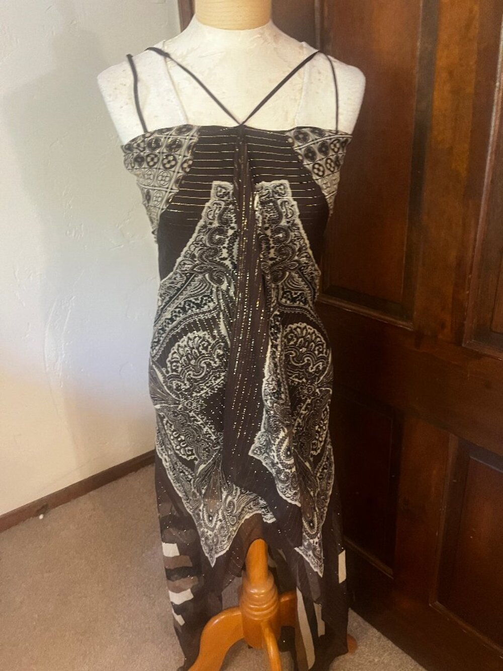 BCBG Max Azria Silk Style Paisley Y2K Long Dress Size 4 - Picture 3 of 14
